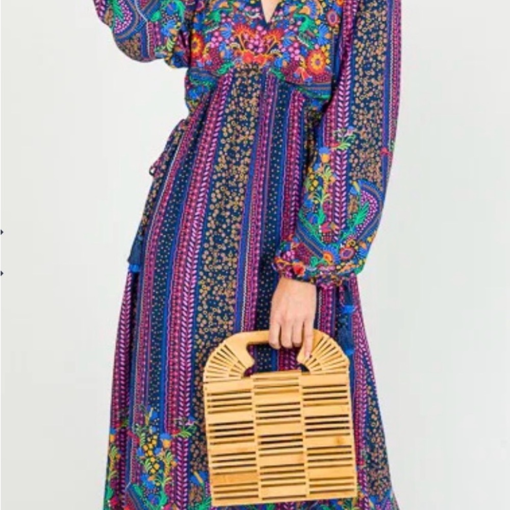 Fate Navy Maxi Dress with Bright Floral Embroidery